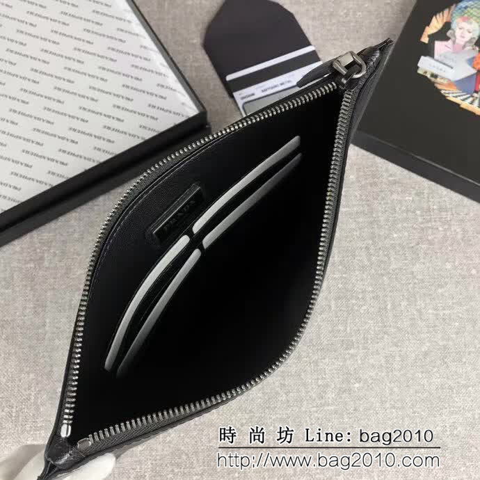 PRADA普拉達 官網同步 專櫃最新款式 頂級原單十字紋牛皮 男士手包 2NG05M DD1168